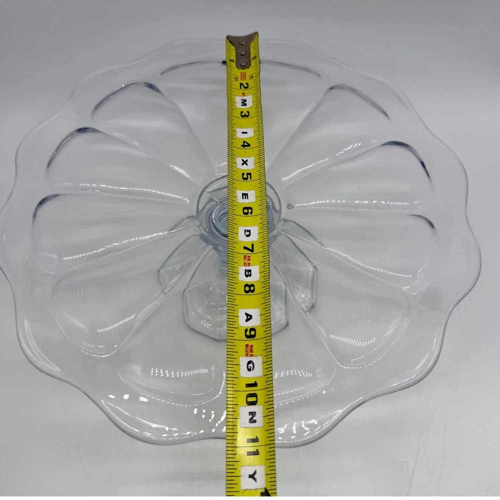 Vintage Clear Glass Cake Stand Scalloped Edge Pedestal Dessert Plate Excellent